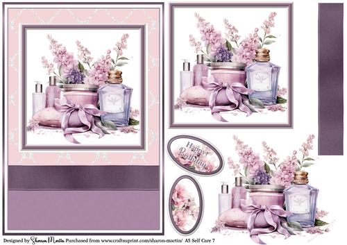 A5 Self Care 7 Card Front, Topper, Sentiments and Decoupage
