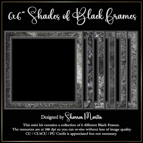 6x6 Shades of Black Frames - x6 Frames in PNG