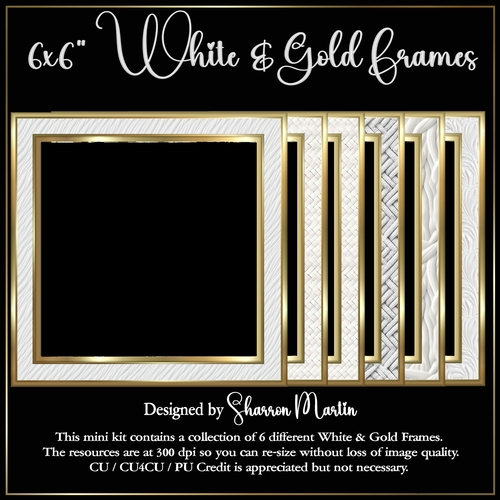 6x6 White & Gold Frames - x6 Frames in PNG