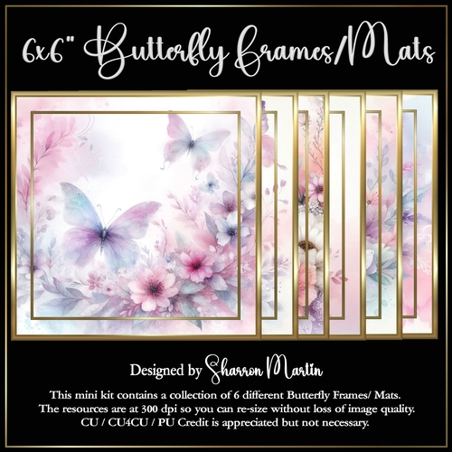 6x6 Butterfly Frames / Mats  - x6 PNG 
