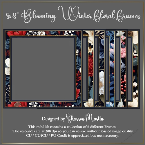 8x8 Blooming Winter Floral Frames 1-6 in PNG