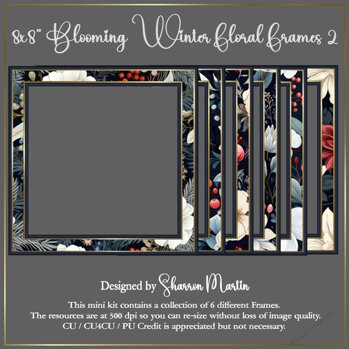 8x8 Blooming Winter Floral Frames 7-12 in PNG