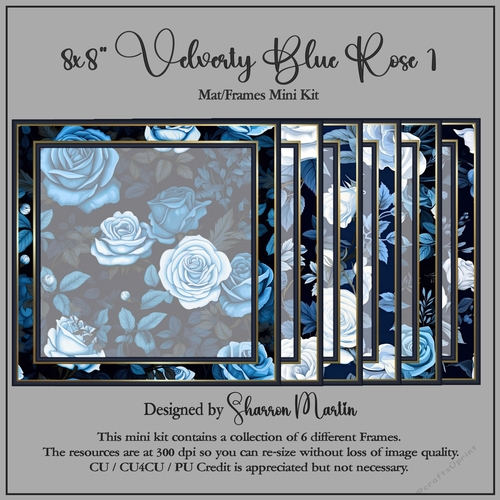 8x8 Velvety Blue Rose Mat/Frames - x6 in PNG