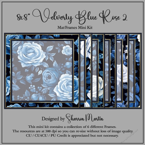 8x8 Velvety Blue Rose Mat/Frames 2 - x6 in PNG