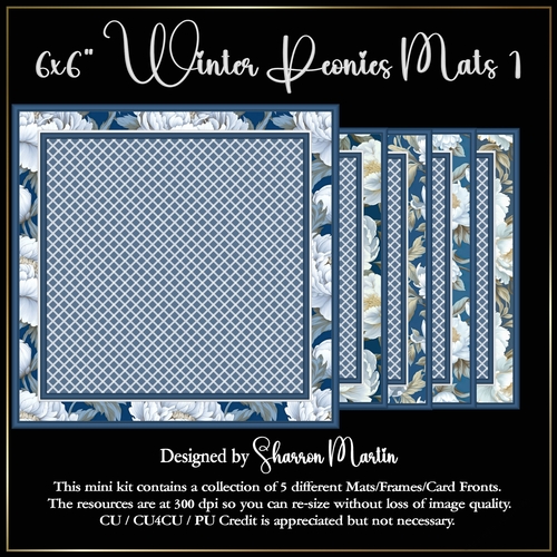 6x6 Winter Peonies Mat/Frames 1 - x5 in PNG
