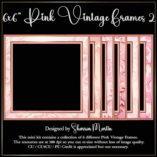 6x6 Pink Vintage 2 - x6 Frames 7-12 PNG