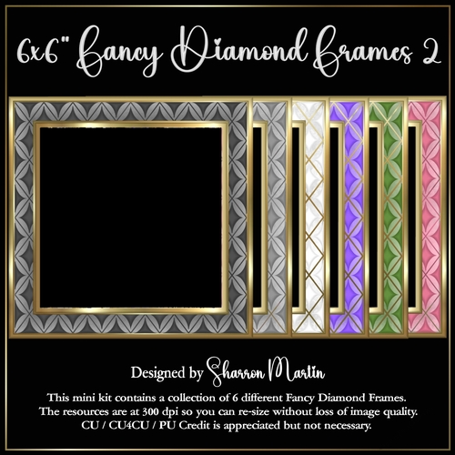 6x6 Fancy Diamond Frames 7-12 in PNG