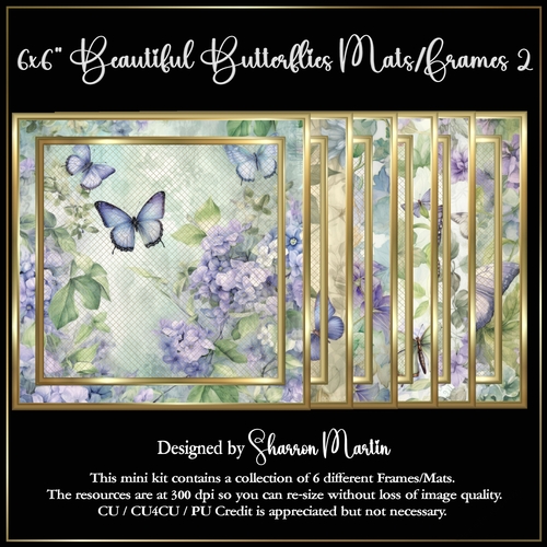6x6 Beautiful Butterflies Mats/Frames 7-12 in PNG