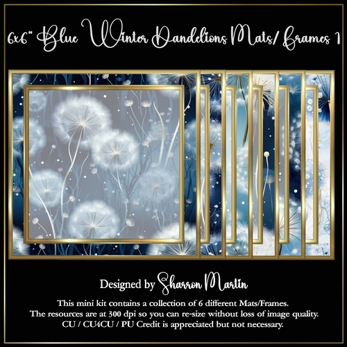 6x6 Blue Winter Dandelions Mats/Frames 1-6 in PNG