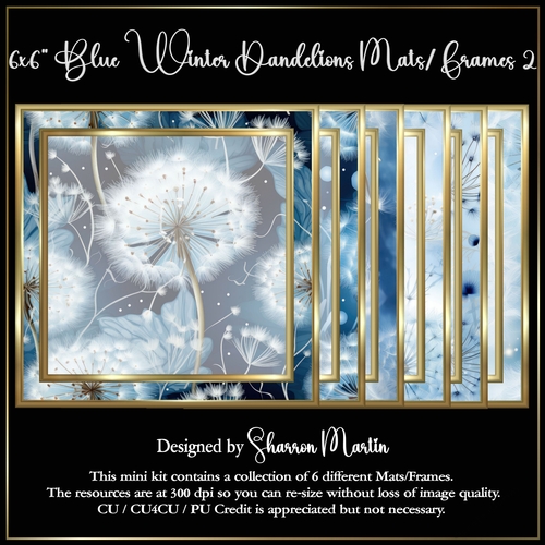 6x6 Blue Winter Dandelions Mats/Frames 7-12 in PNG