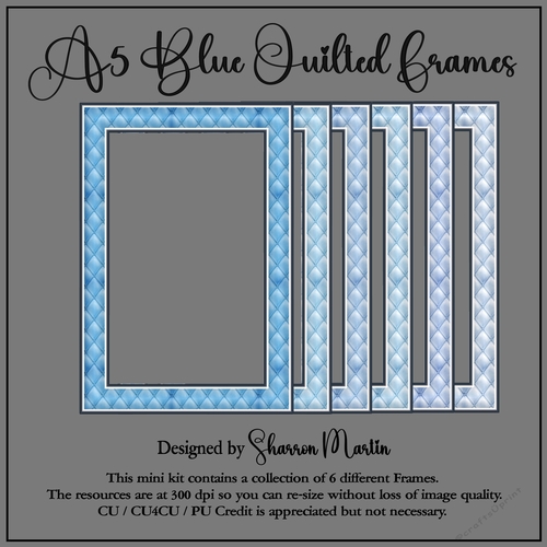 A5 Blue Quilted Frames 1-6 in PNG