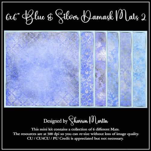 A5 Blue & Silver Damask Mats 7-12 in PNG