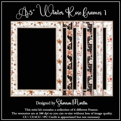 A5 Winter Rose Frames 1-6 in PNG