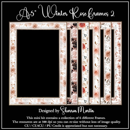 A5 Winter Rose Frames 7-12 in PNG
