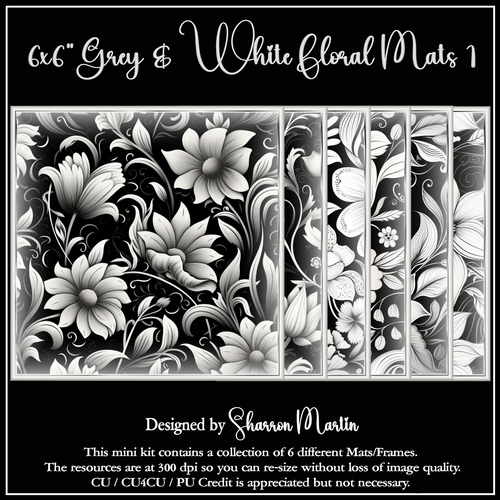 6x6 Grey & White Floral Mats 1-6 in PNG
