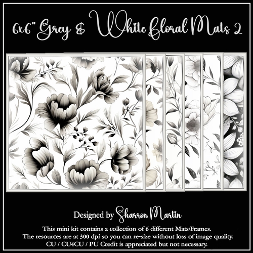 6x6 Grey & White Floral Mats 7-12 in PNG