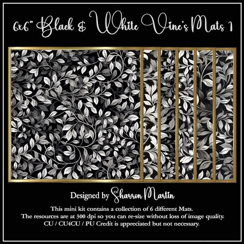 6x6 Black & White Vine Mats 1-6 in PNG