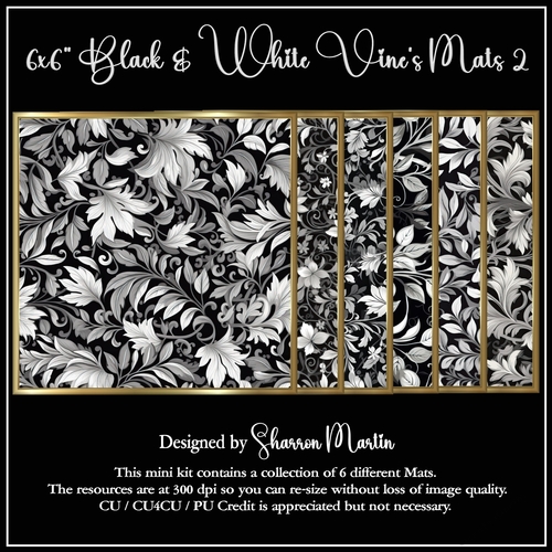 6x6 Black & White Vine Mats 7-12 in PNG