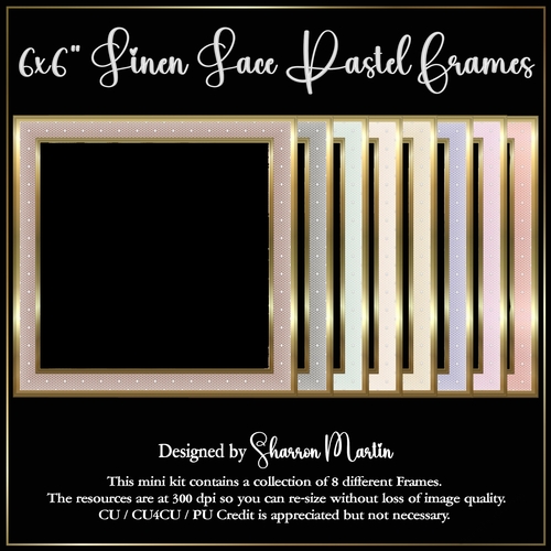 6x6 Linen Lace Pastel Gold Frames 1-8 in PNG