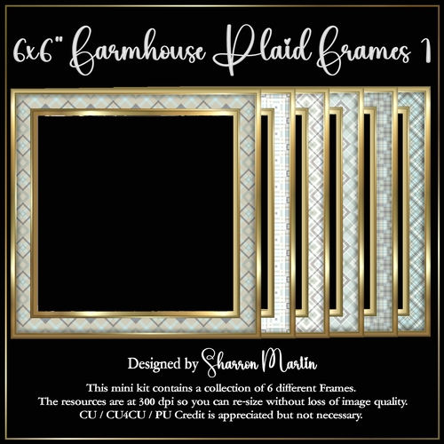6x6 Farmhouse Plaid Frames 1-6 in PNG