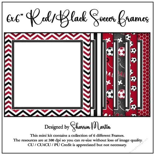 6x6 Red/Black Soccer Frames 1-6 in PNG