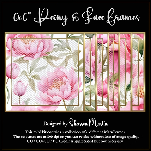 6x6 Peony Lace Frames 1-6 in PNG