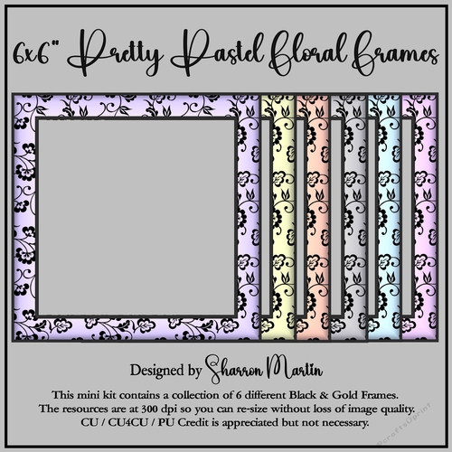 6x6 Pretty Pastel Floral Frames 1-6 in PNG