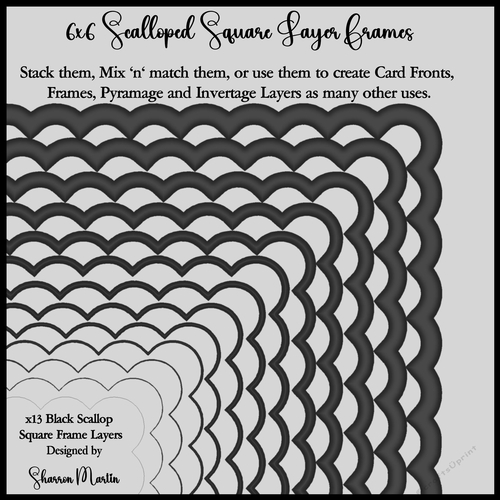 6x6 Black Scallop Square Layering Frames 1-13 in PNG