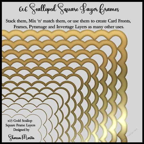 6x6 Gold Scallop Square Layering Frames 1-13 in PNG