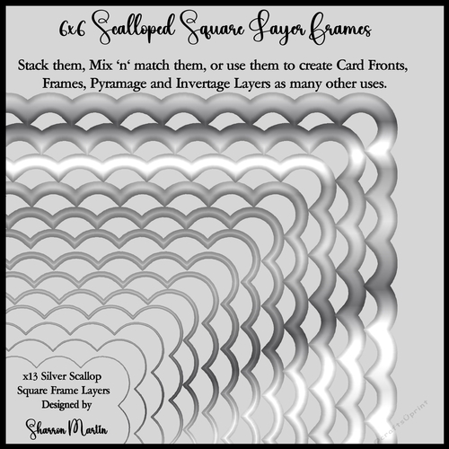 6x6 SIlver Scallop Square Layering Frames 1-13 in PNG