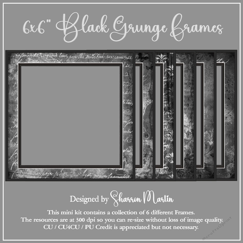 6x6 BlackGrunge Frames 1-6 in PNG