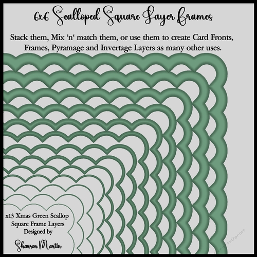 6x6 Xmas Green Scallop Square Layering Frames 1-13 in PNG