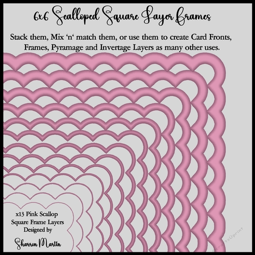 6x6 Pink Scallop Square Layering Frames 1-13 in PNG