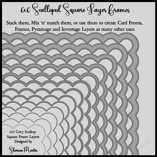 6x6 Grey Scallop Square Layering Frames 1-13 in PNG