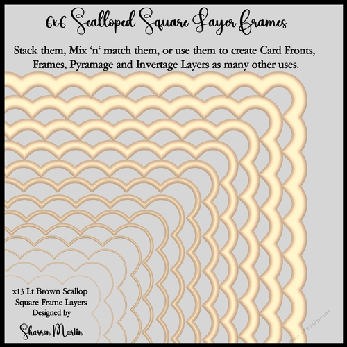 6x6 Lt Brown Scallop Square Layering Frames 1-13 in PNG