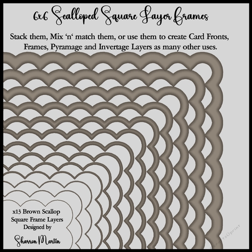 6x6 Brown Scallop Square Layering Frames 1-13 in PNG