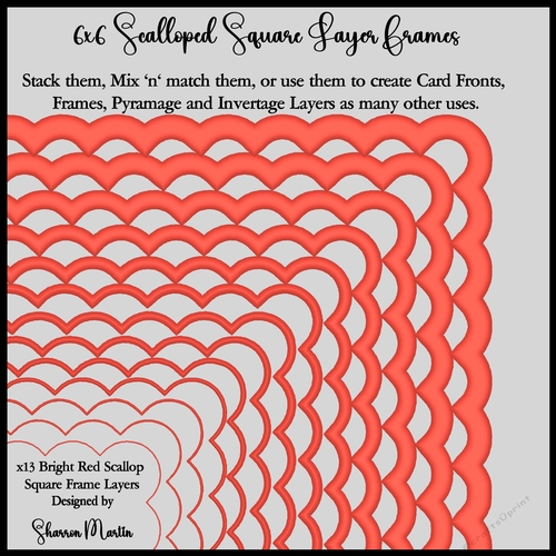 6x6 Bright Red Scallop Square Layering Frames 1-13 in PNG