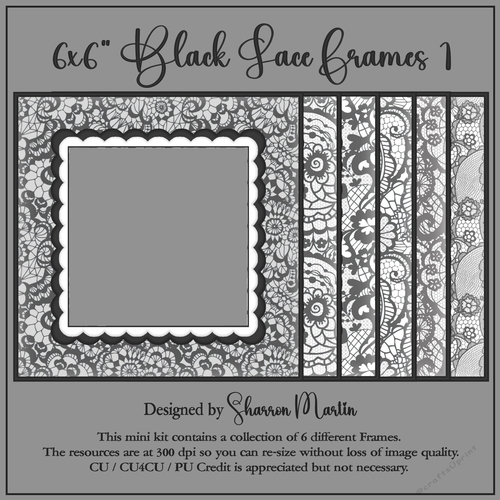 6x6 Black Lace 1 Frames 1-6 in PNG