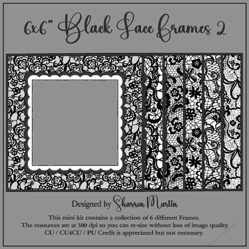 6x6 Black Lace 2 Frames 1-6 in PNG