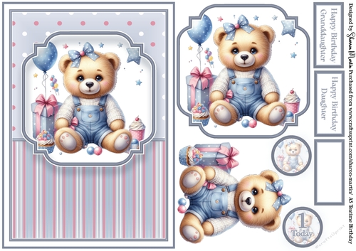 A5 Teatime Birthday Card Front with Topper decoupage Layer, sentiments & Age