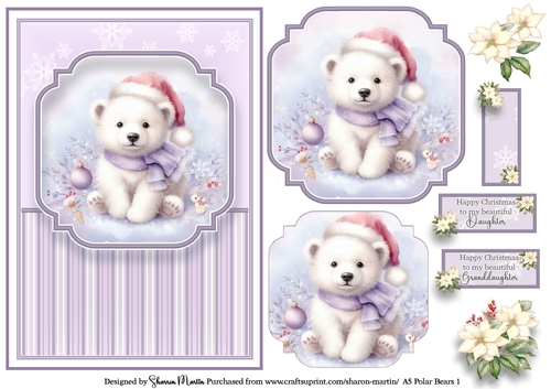 A5 Baby Polar Bear 1 Card Front, Toppers and sentiments with Decoupage Poinsettia
