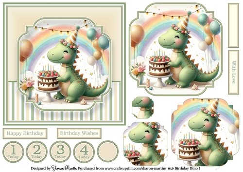 6x6 Birthday Dino 1 Card Front, Topper, Pyramid Layers, Sentiments & Ages
