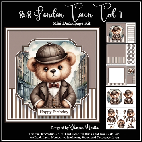 8x8 London Town Teds Mini Decoupage Kit - x5 A4 sheets 