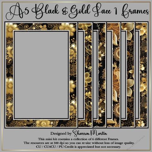 A5 Black & Gold Lace Frames 1-6 PNG 