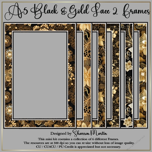 A5 Black & Gold Lace Frames 7-12 PNG 