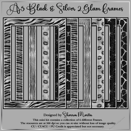 A5 Black & Silver 2 Glam Frames 1-6 PNG 