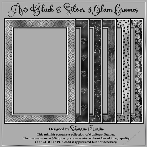 A5 Black & Silver 3 Glam Frames 1-6 PNG 