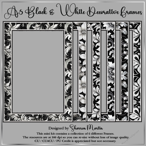 A5 Black & White Decorative Frames 1-6 PNG 
