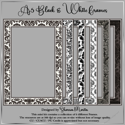 A5 Black & White Frames 1-6 PNG 