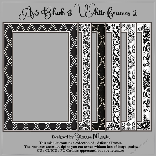 A5 Black & White Frames 7-12 PNG 